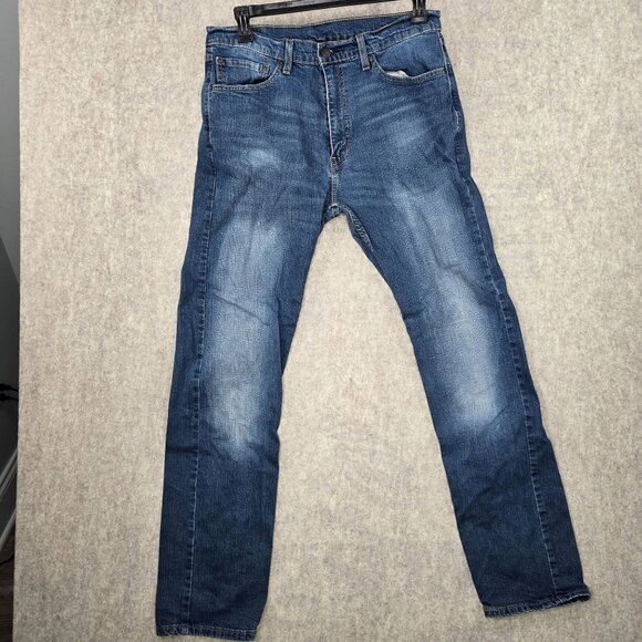 Levis 505 Mens Jeans 36x34 Regular Fit Straight Leg Denim Blue - Picture 1 of 3